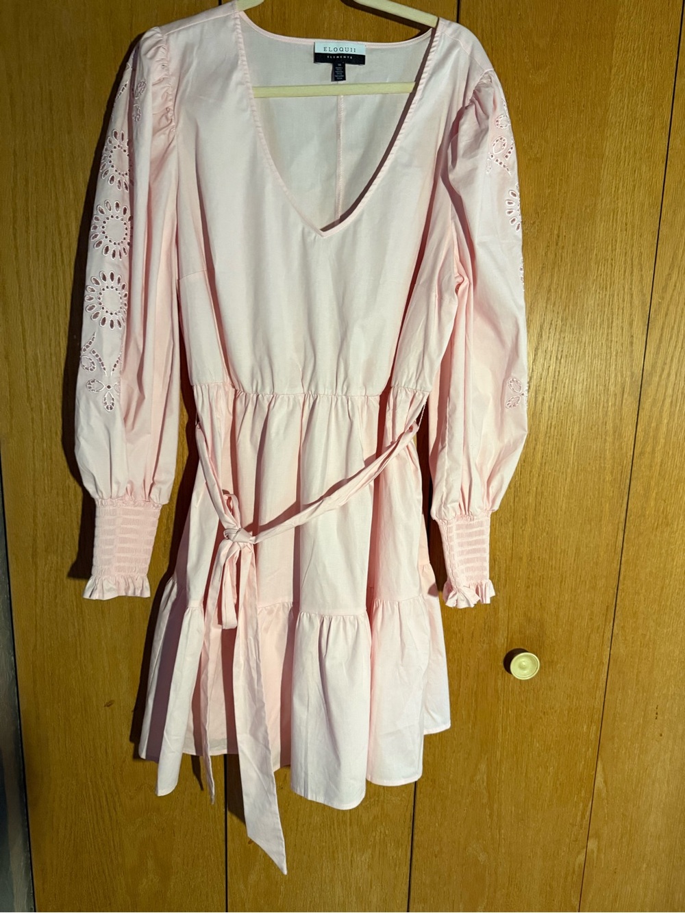 Eloquii woman’s Pink Tiered Eyelet-Sleeve Dress